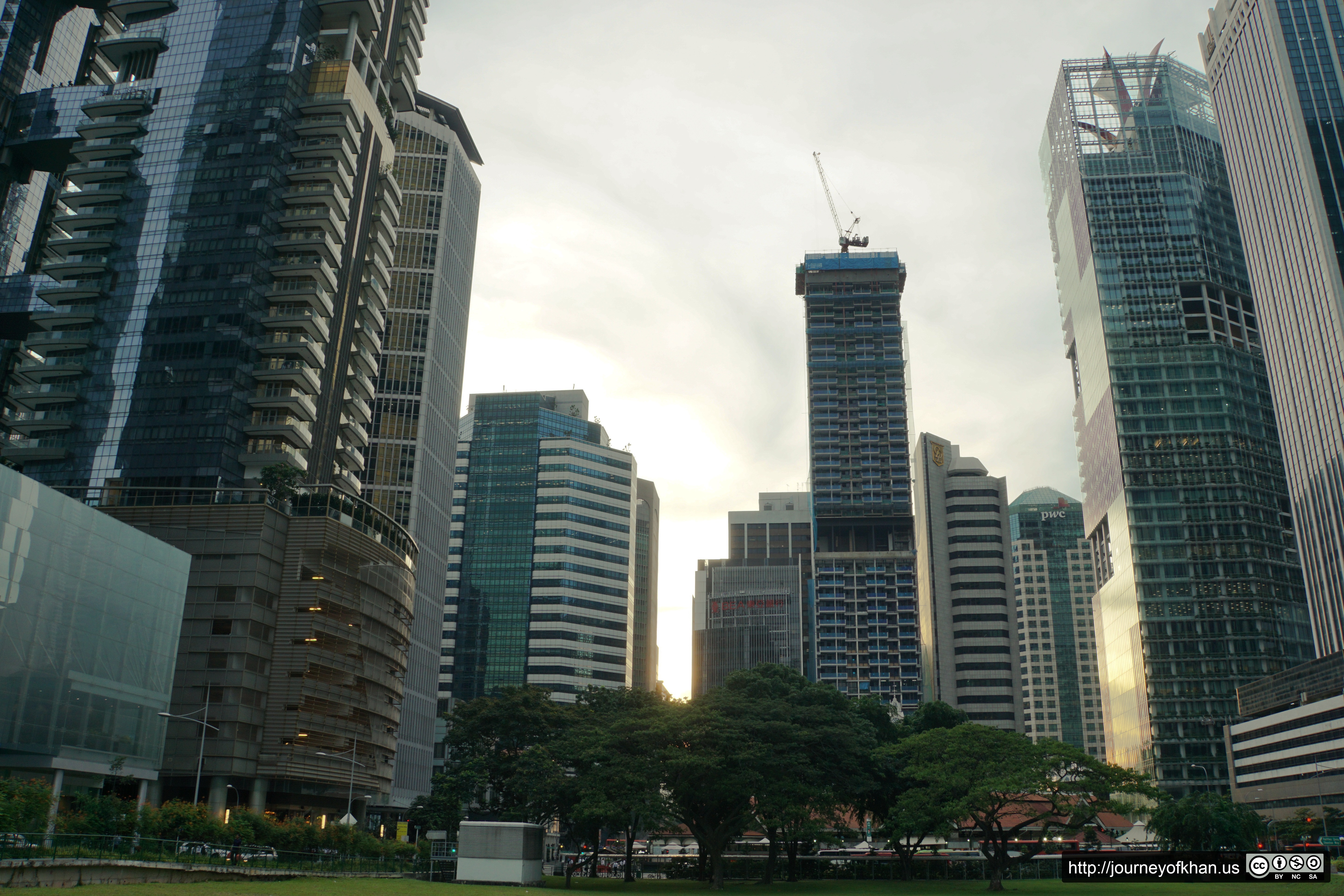 Sun Between the Buildings in Singapore (High Resolution)