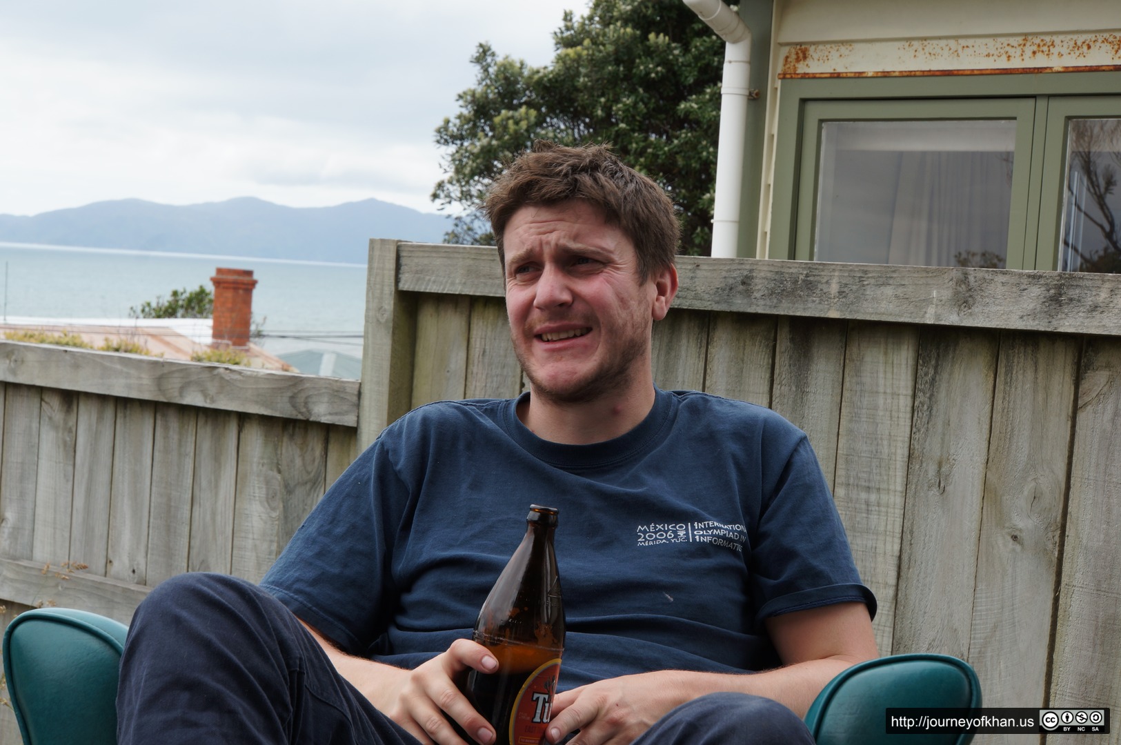 Hugh on Crate Day Drinking a Tui